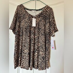 Leopard Print Short Sleeve Top Size 2X